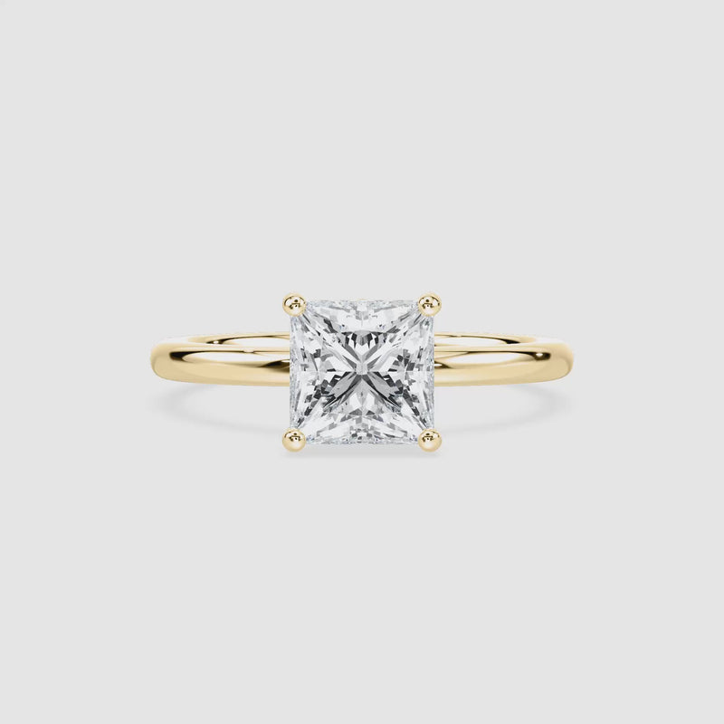 Marlene Blüten-Solitaire Verlobungsring – Prinzessschliff – Gelbgold – Video