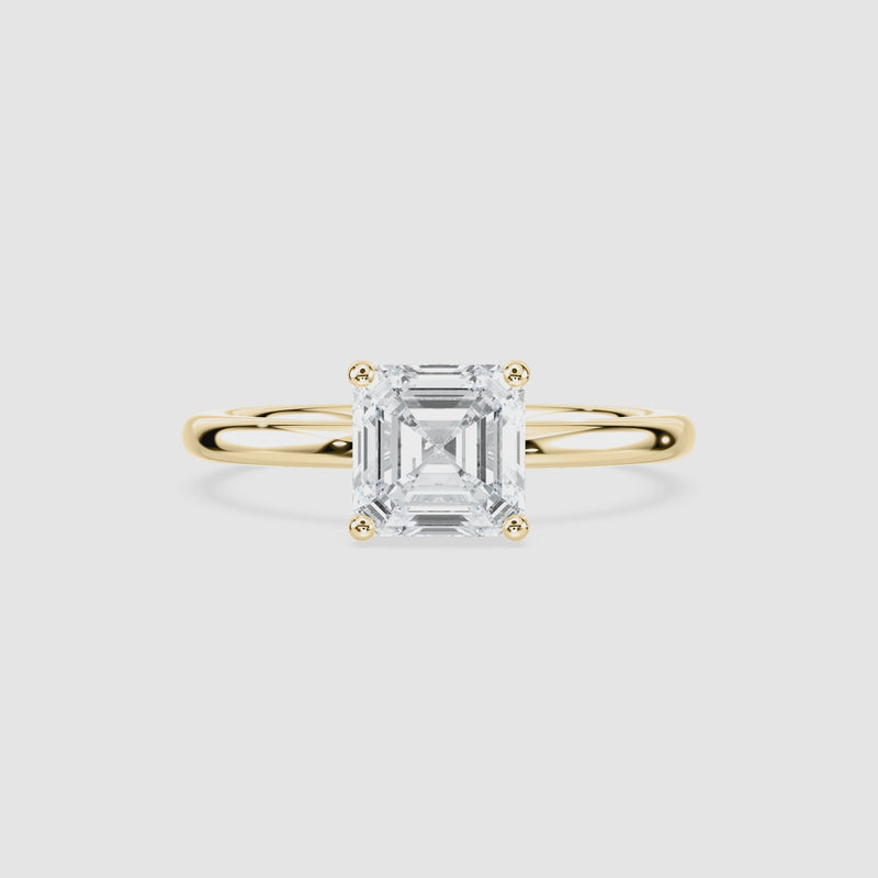 Marlene Blüten-Solitaire Verlobungsring – Asscherschliff – Gelbgold – Video