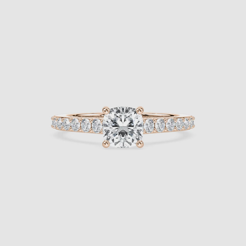 Hannah Hidden Halo Verlobungsring – Kissenschliff – Roségold – Video
