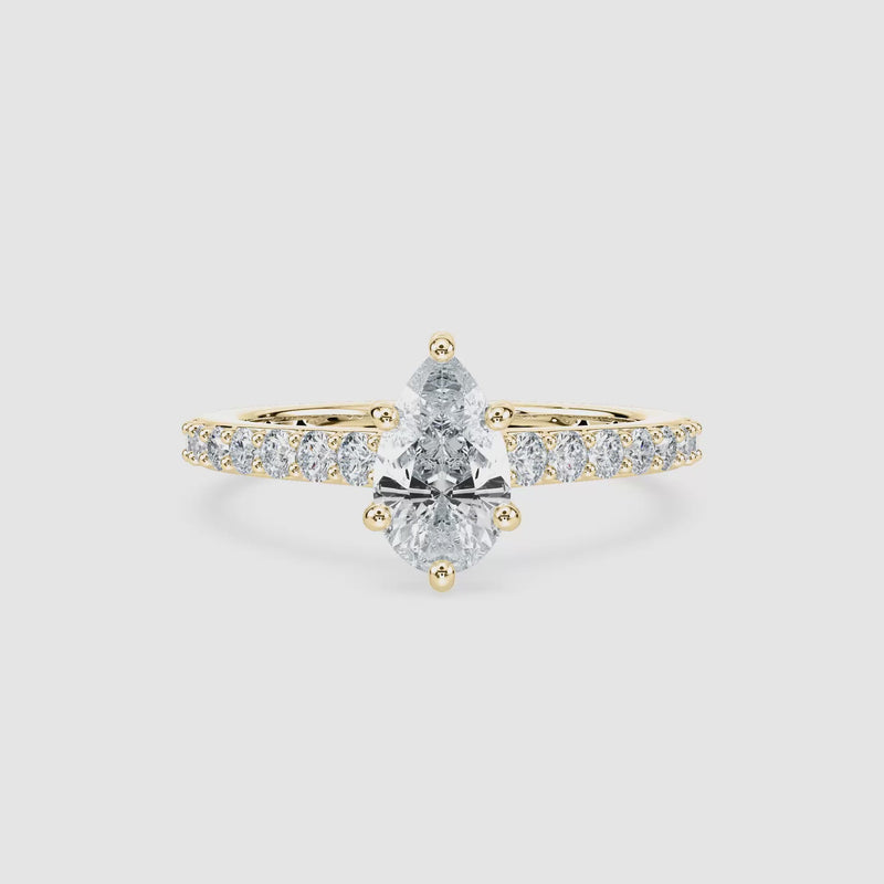 Hannah Hidden Halo Verlobungsring – Tropfenschliff – Gelbgold – Video