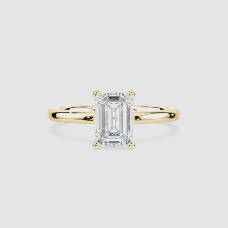 Marlene Blüten-Solitaire Verlobungsring – Smaragdschliff – Gelbgold – Video