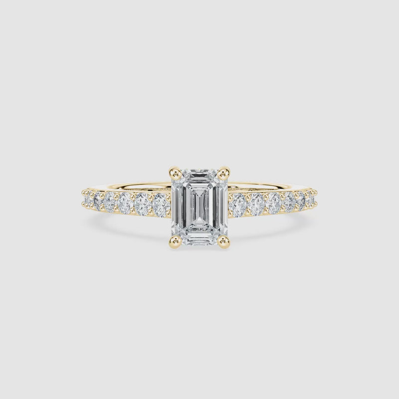 Hannah Hidden Halo Verlobungsring – Smaragdschliff – Gelbgold – Video