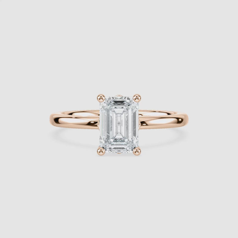 Marlene Blüten-Solitaire Verlobungsring – Smaragdschliff – Roségold – Video