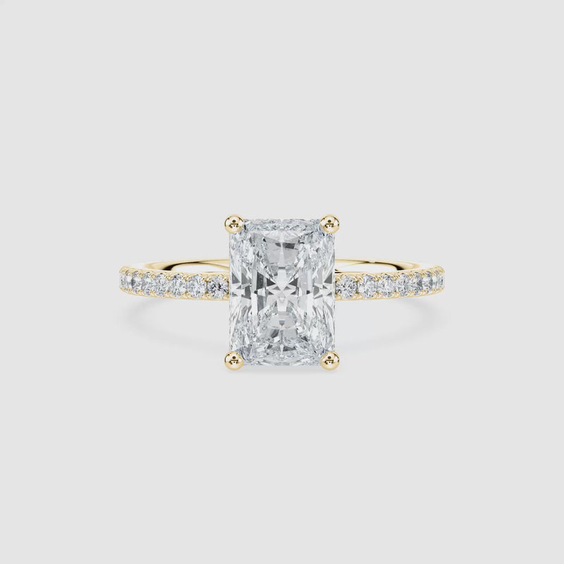Luisa Hidden Halo Verlobungsring – Radiantschliff – Gelbgold – Video