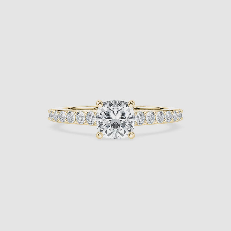 Hannah Hidden Halo Verlobungsring – Kissenschliff – Gelbgold – Video