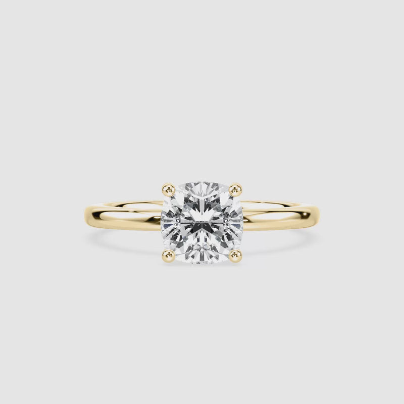 Marlene Blüten-Solitaire Verlobungsring – Kissenschliff – Gelbgold – Video