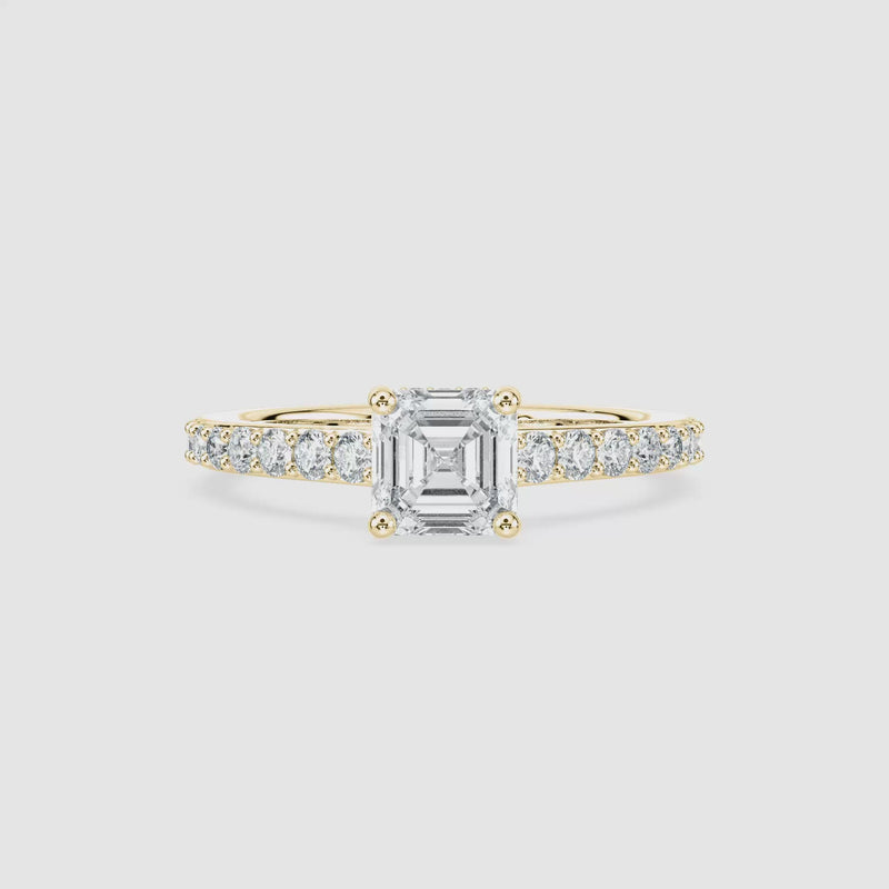 Hannah Hidden Halo Verlobungsring – Asscherschliff – Gelbgold – Video