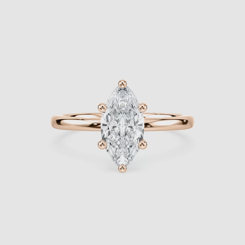 Marlene Blüten-Solitaire Verlobungsring – Marquiseschliff – Roségold – Video