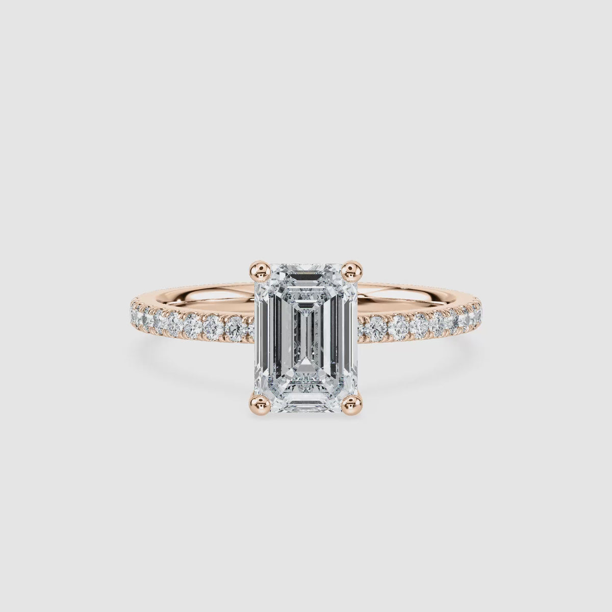 Video laden: Luisa Hidden Halo Verlobungsring – Smaragdschliff – Roségold – Video