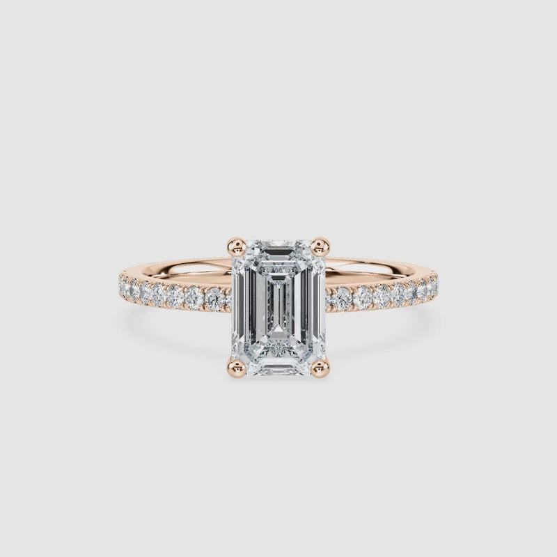 Luisa Hidden Halo Verlobungsring – Smaragdschliff – Roségold – Video