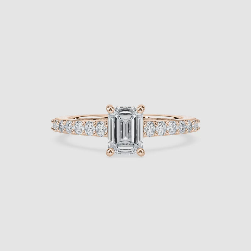 Hannah Hidden Halo Verlobungsring – Smaragdschliff – Roségold – Video