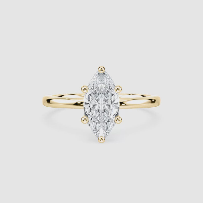 Marlene Blüten-Solitaire Verlobungsring – Marquiseschliff – Gelbgold – Video
