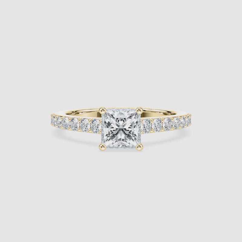 Hannah Hidden Halo Verlobungsring – Prinzessschliff – Gelbgold – Video