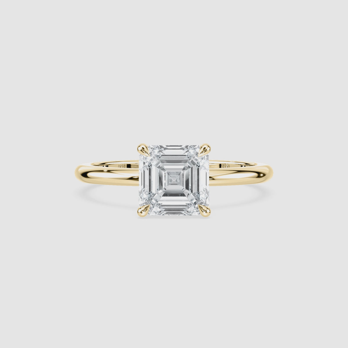 Video laden: Clara Solitaire Verlobungsring – Asscherschliff – Gelbgold – Video